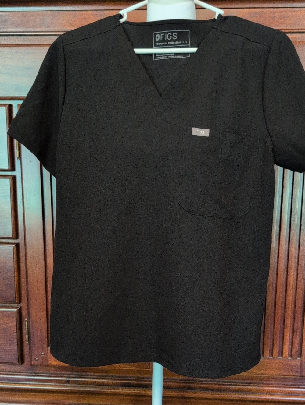Figs Black V-Neck Medical Scrub Top with Chest Pocket